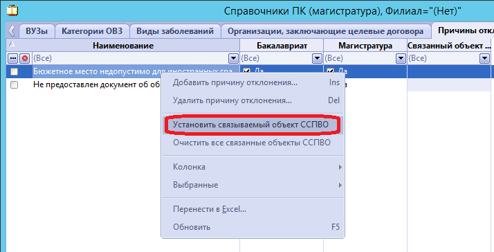 Причины отклонения установка связи ССПВО